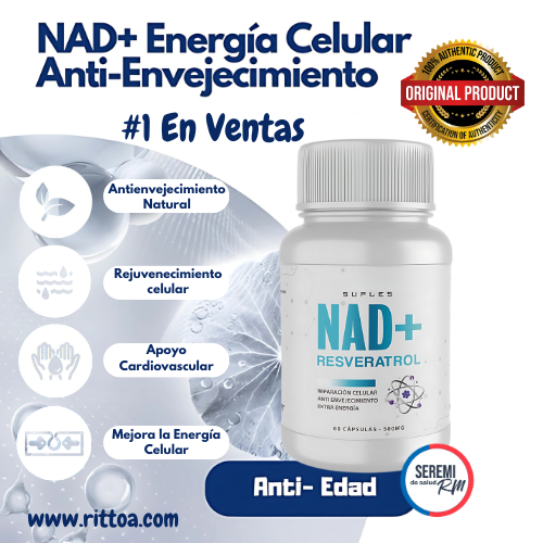 NAD + Resveratrol PREMIUM  - Cápsulas de Reparación Celular Antienvejecimiento y Energía Extra